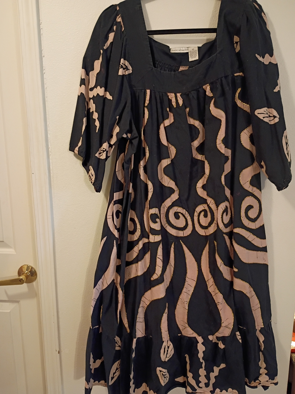 Black Midi Dress with Beige Abstract Print